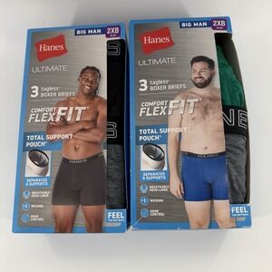 6 Pack! Hanes Ultimate Big Man Tagless Boxer Briefs, Comfort Flex Fit, Men's 2XB